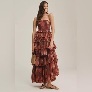 HUTCH Nalina Strapless Floral Tiered Tulle Maxi Dress